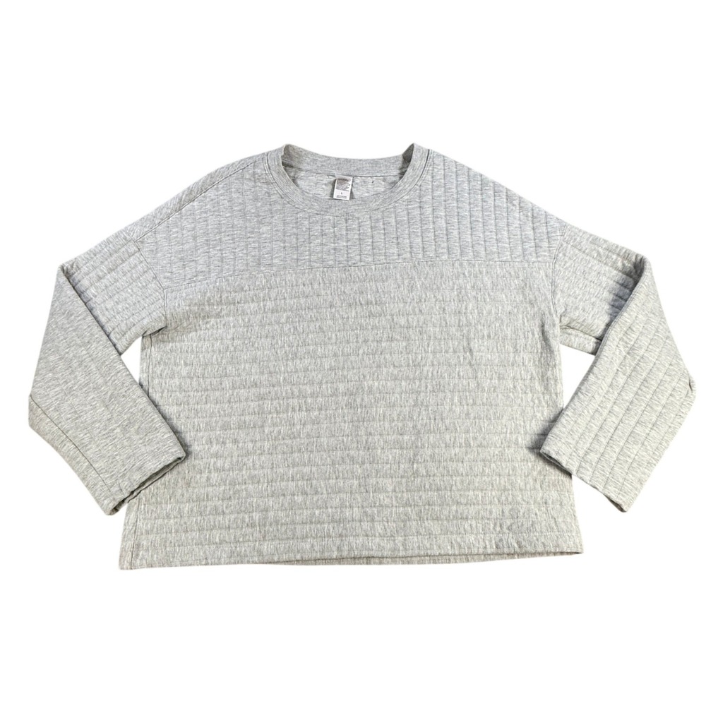 Auden Sweatshirt Women L Gray Quilted Lounge Top Long Sleeve Crew Neck Relaxed